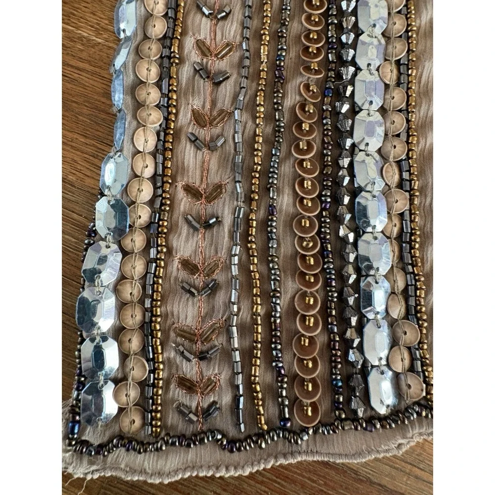 Two's Company Shear‎ Light Beige Beaded and Sequin Scarf Excellent Tags 56 X 5